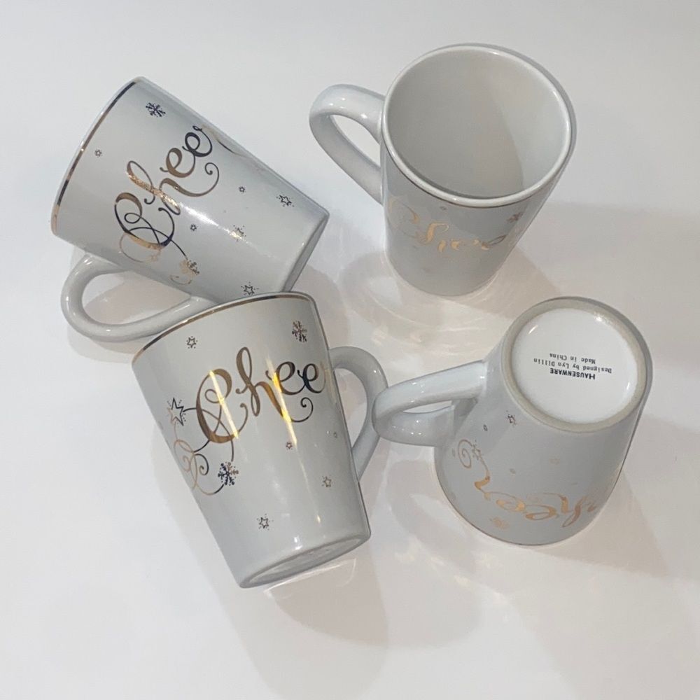 Vintage Of 4 Coffee Cheer Mugs Hausenware Designed By Lyn Dillon Made In China
